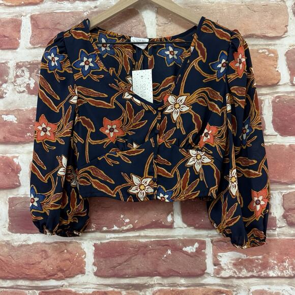 Sienna Sky Tops - Sienna Sky Crop Top Women's Small Multicolor Floral Casual Peasant Sleeve Shirt